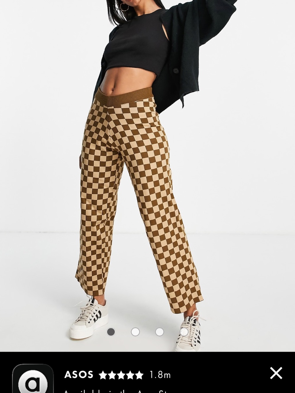 Daisy Street Brown Checkerboard Knit Wide Leg Trousers Pants Size S